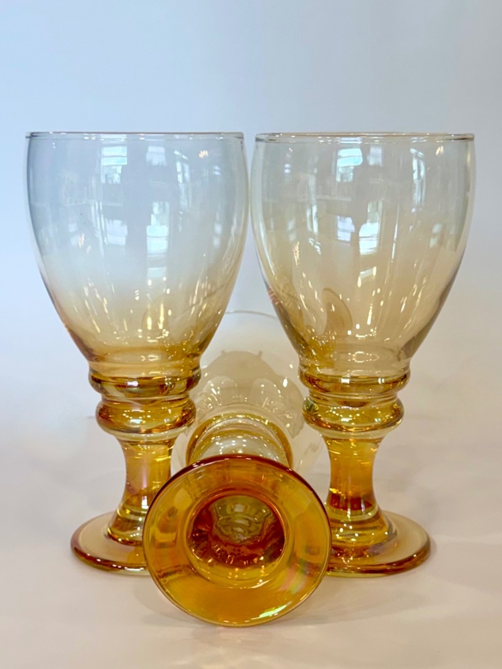 Set of 3 Libbey Glass Co. Splash Brown Amber Iridescent Water Goblets